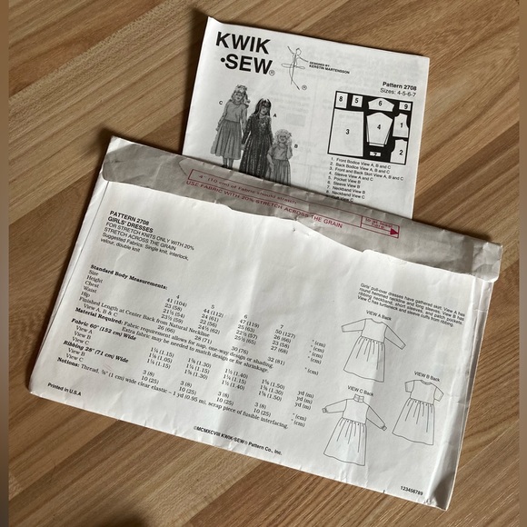 1990’s Kwik Sew Girls Dress 2708 - Picture 2 of 3